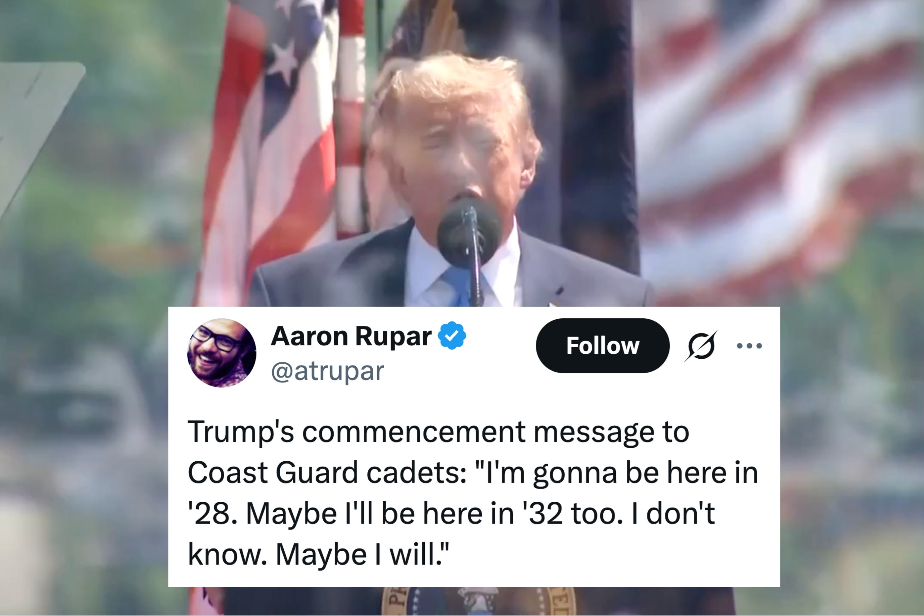 Trump saying I'm gonna be here in '28. Maybe I'll be here in '32 too. I don't know. Maybe I will