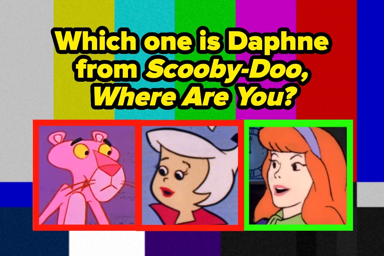 Image asks, "Which one is Daphne from Scooby-Doo, Where Are You?" with images of three animated characters: Pink Panther, Judy Jetson, and Daphne