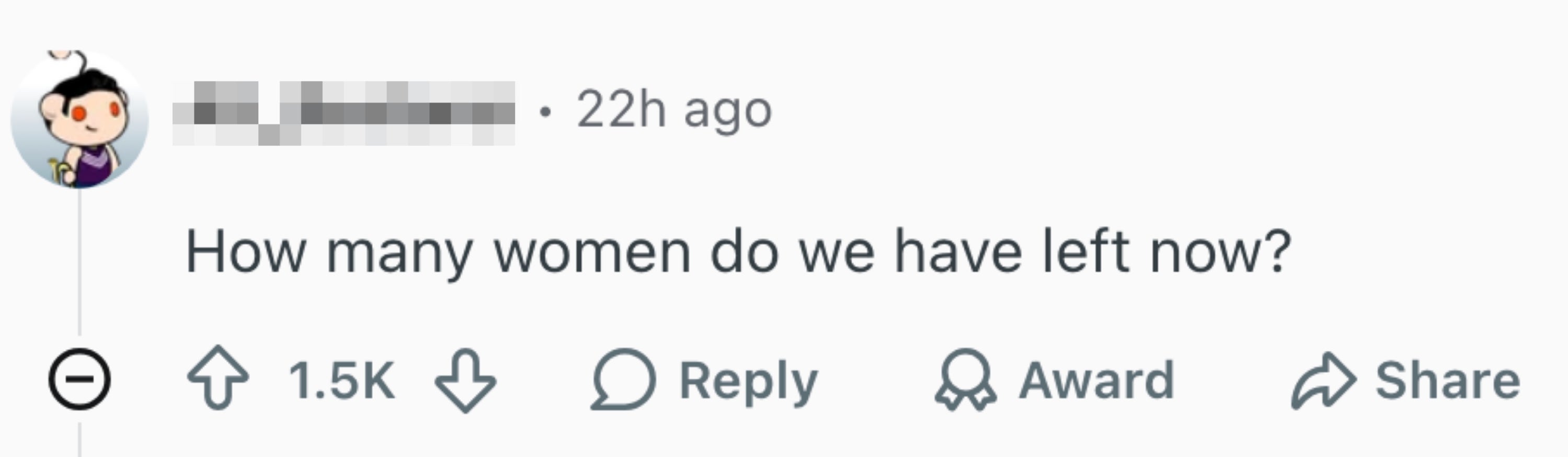 Social media comment asking, "How many women do we have left now?" with interaction options visible