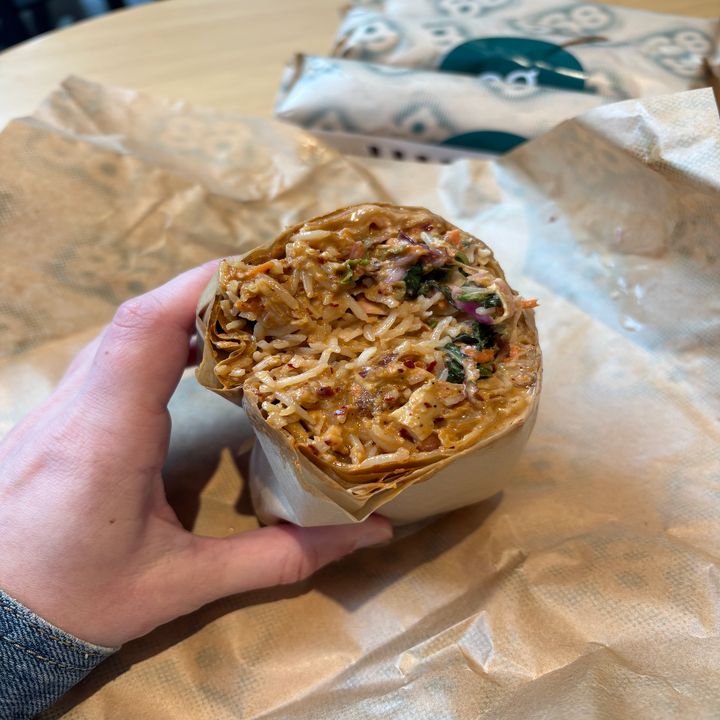 Sweetgreen KBBQ Chicken wrap, halved