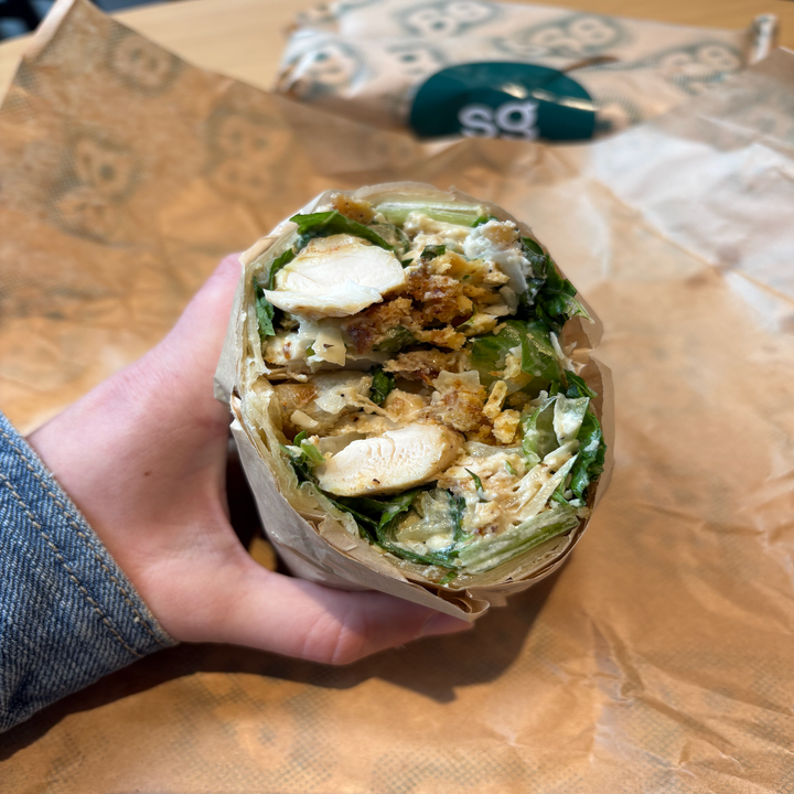 Sweegreen chicken Caesar wrap, halved