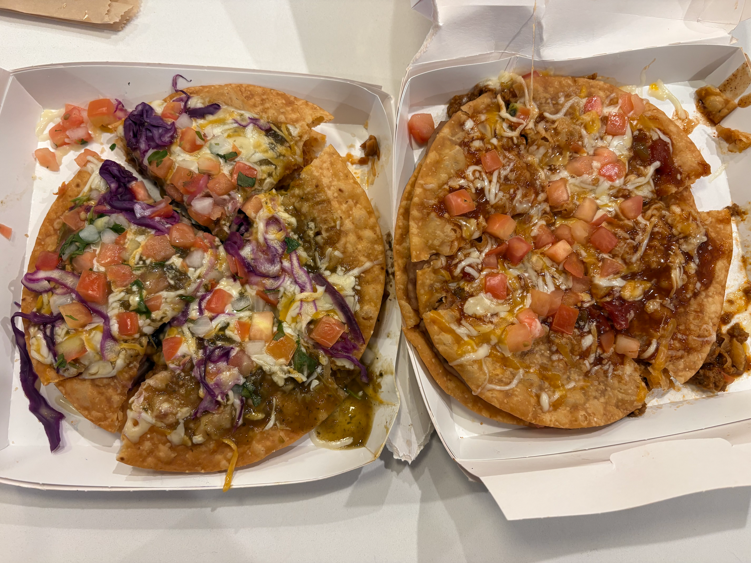 Taco Bell Cantina Chicken Mexican Pizza and Original Mexican Pizza, side by side