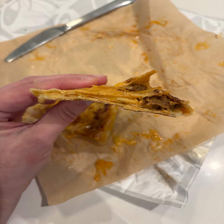 Taco Bell Shredded Beef Dipping Taco, halved