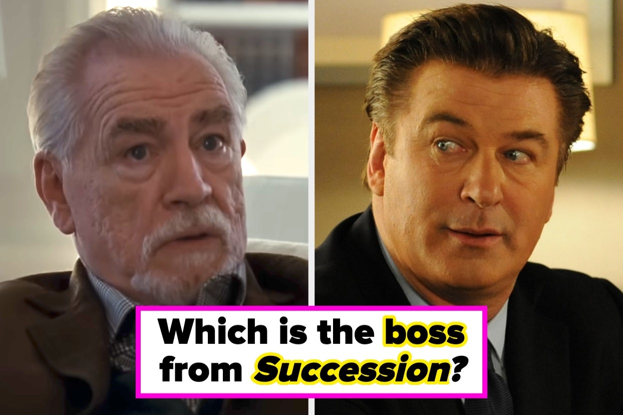 Two male actors from different TV scenes, side by side. Text: "Which is the boss from Succession?"
