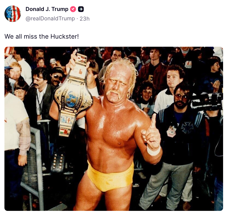 A muscular wrestler successful  yellowish  trunks holds a title  belt, surrounded by a cheering crowd