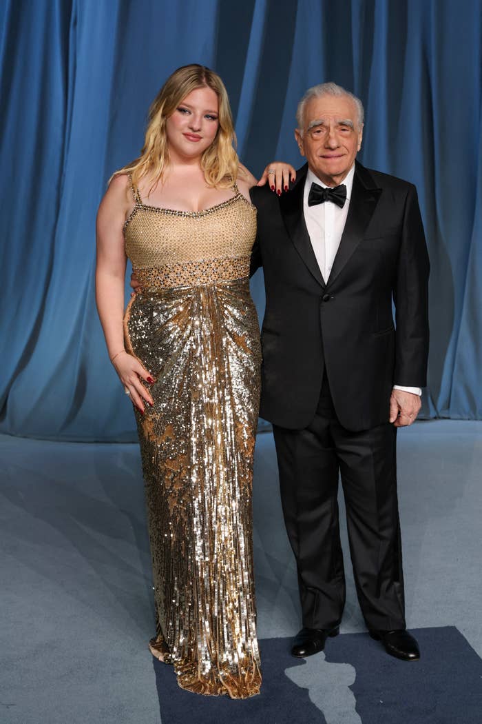 Francesca Scorsese successful  a sequined gown and Martin Scorsese successful  a tuxedo astatine  a ceremonial  event