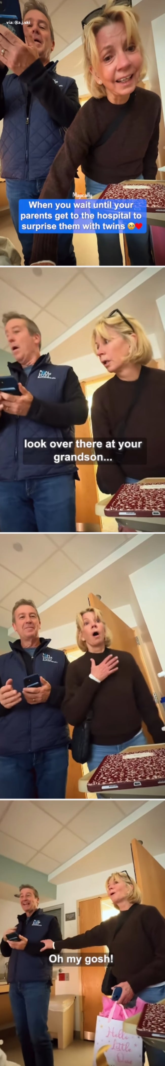 Two people react with surprise and delight upon seeing a phone screen, with humorous text highlights their excitement