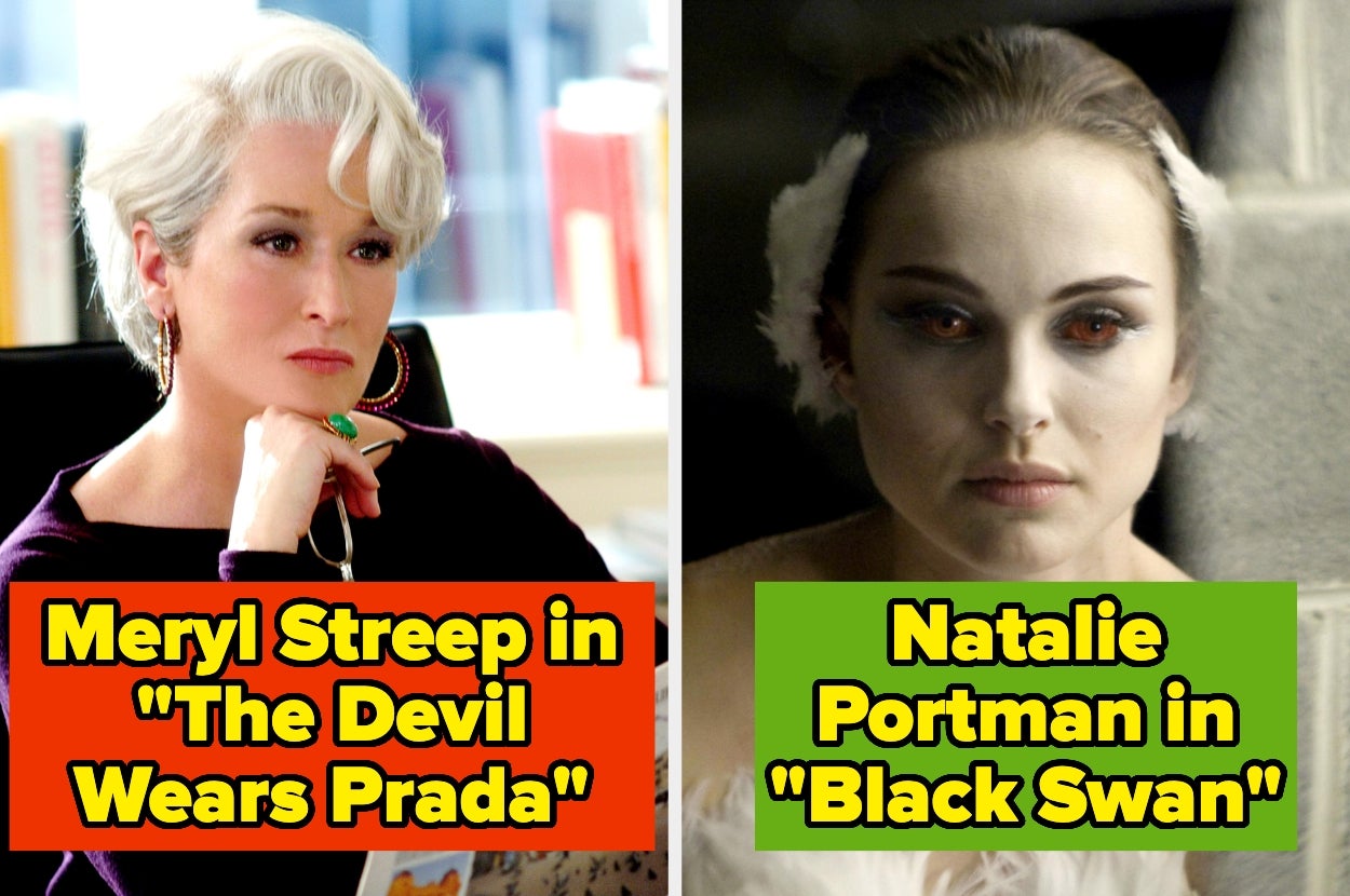 Miranda Priestly sits at her desk staring coldly with a newspaper in her hand vs A ballerina looks sickly in a chair