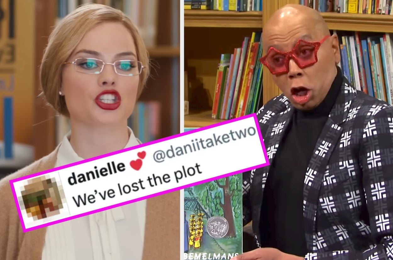 A meme split between a person with glasses speaking animatedly and another in a checkered suit looking shocked. Tweet overlay says, "We've lost the plot."