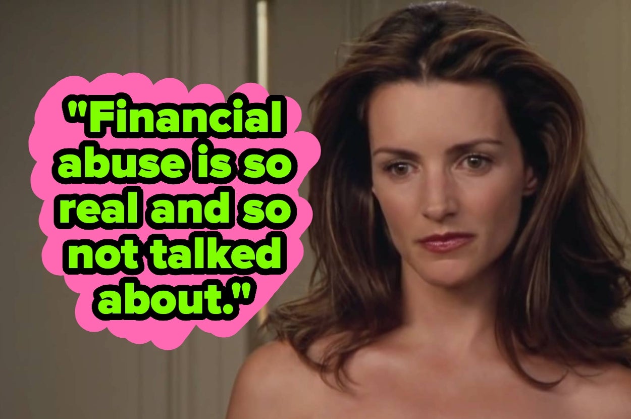 Person with serious expression, quote reads: "Financial abuse is so real and so not talked about."