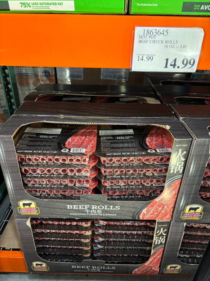 Boxes of marbled beef chuck rolls stacked successful  market  freezer