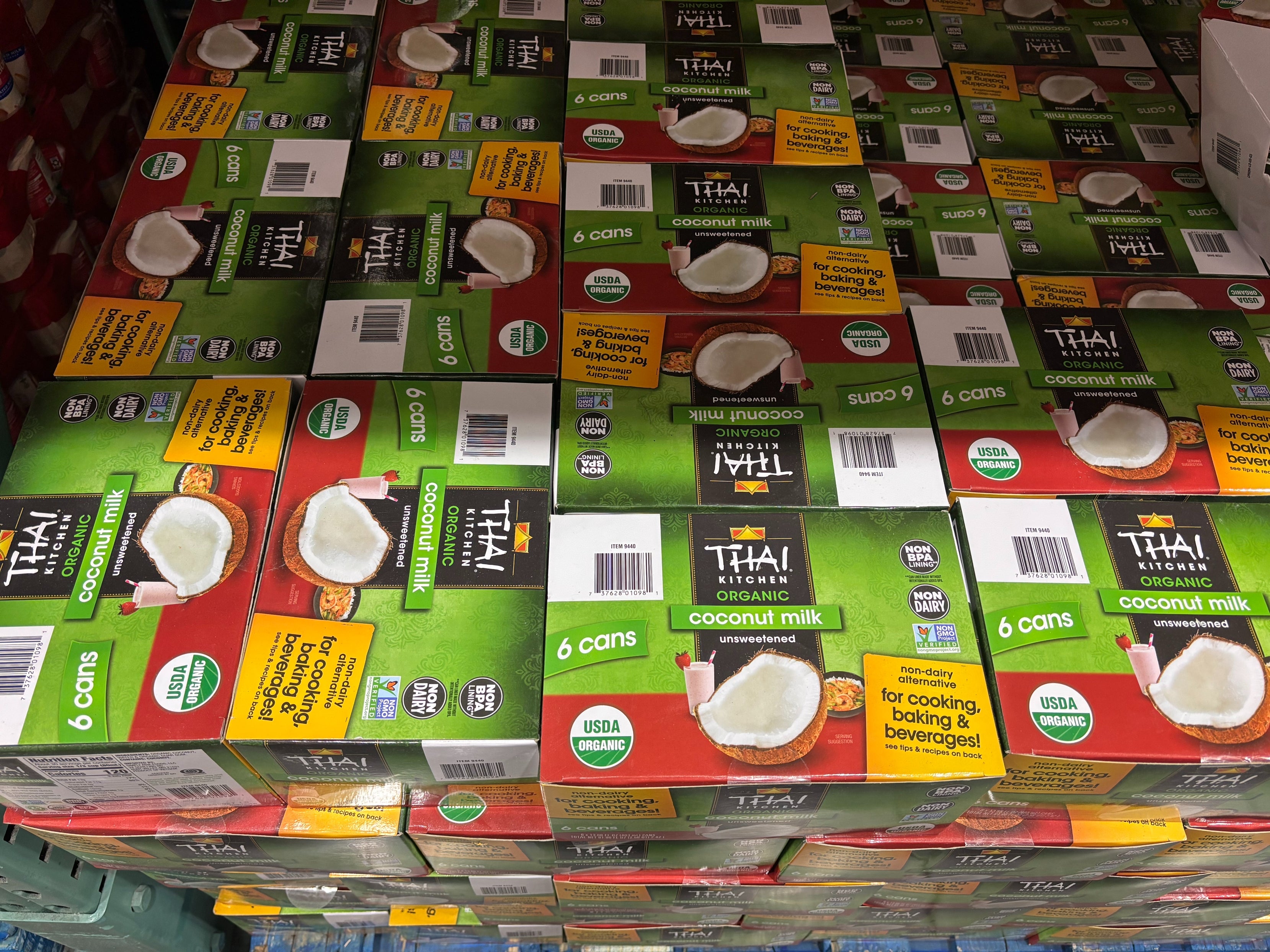 Stacks of coconut beverage  boxes