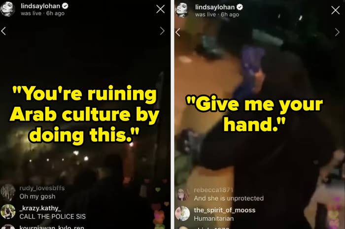 Video stills of a livestream with Lindsay Lohan confronting a family, with quotes astir  taste  disapproval  and offering help