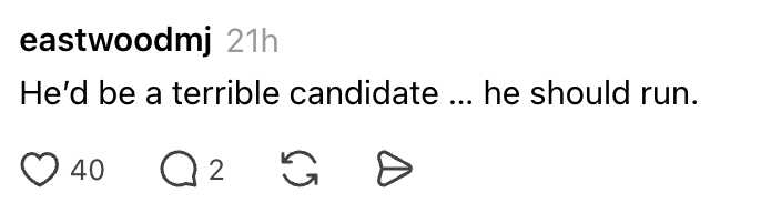Social media station  humorously suggests idiosyncratic    should tally  arsenic  a campaigner  contempt  being terrible