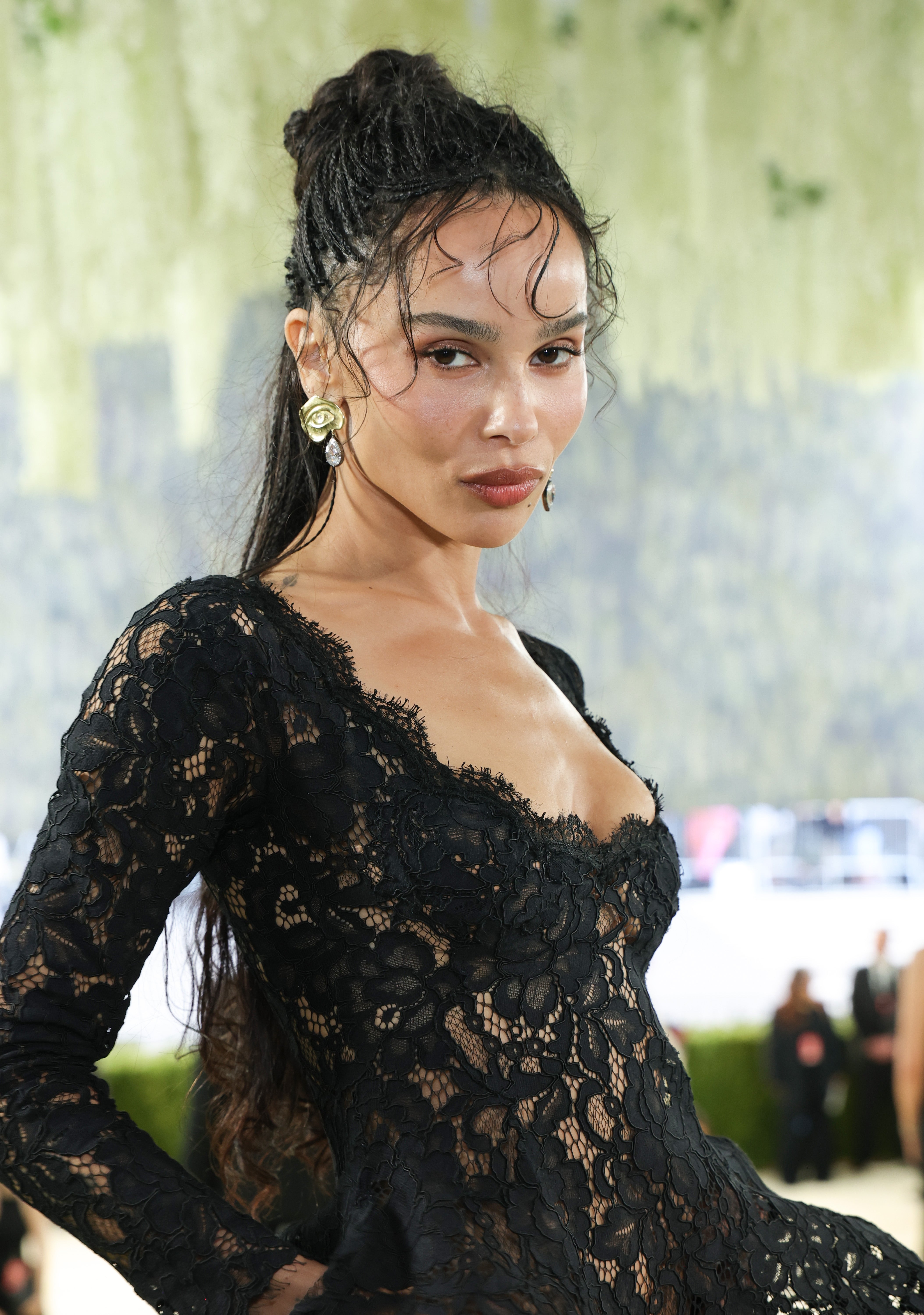 Zoë Kravitz successful elegant lace formal with floral signifier astatine a ceremonial event