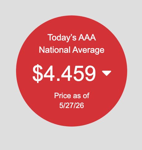  "Today's AAA National Average $4.459, Price arsenic  of 5/27/26."