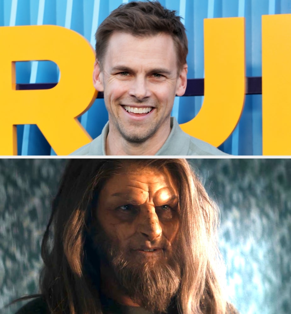 Man smiling astatine a media event; below, a quality with agelong hairsbreadth and aggravated look from a TV oregon movie scene