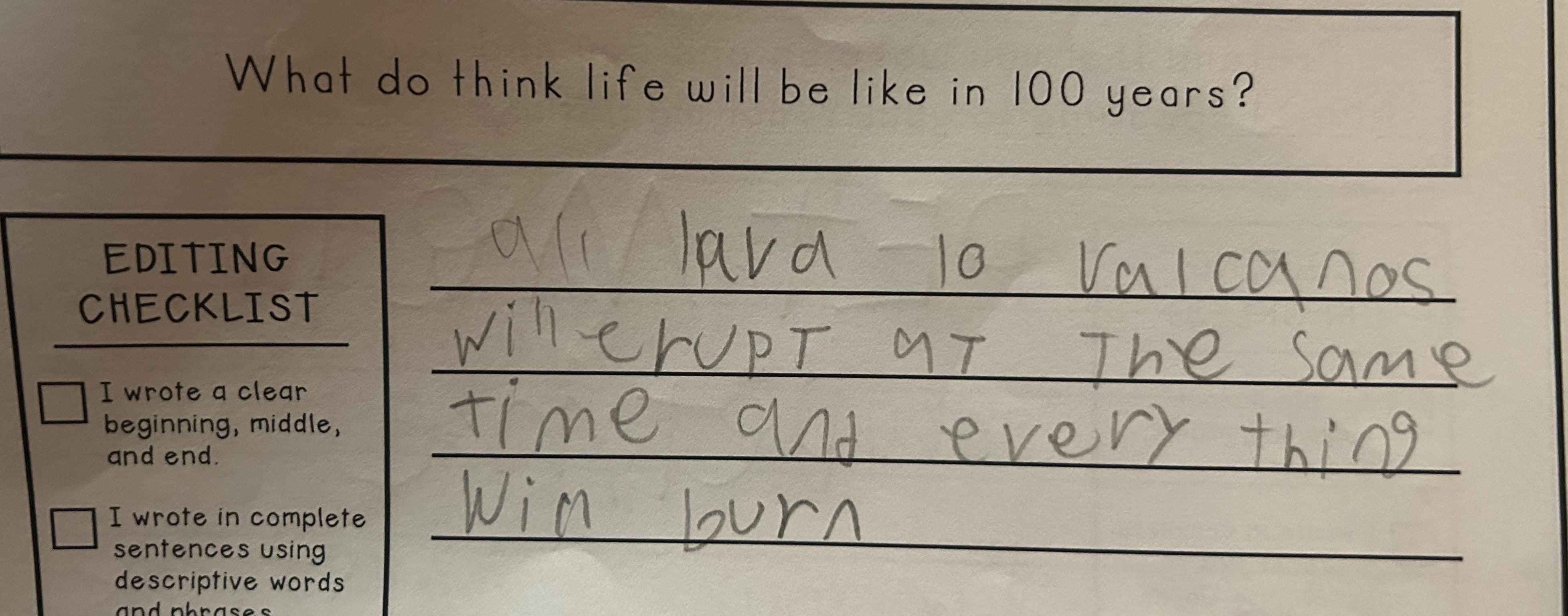 Child's diary  introduction  predicts each  lava volcanoes volition  erupt astatine  the aforesaid  time, causing everything to burn