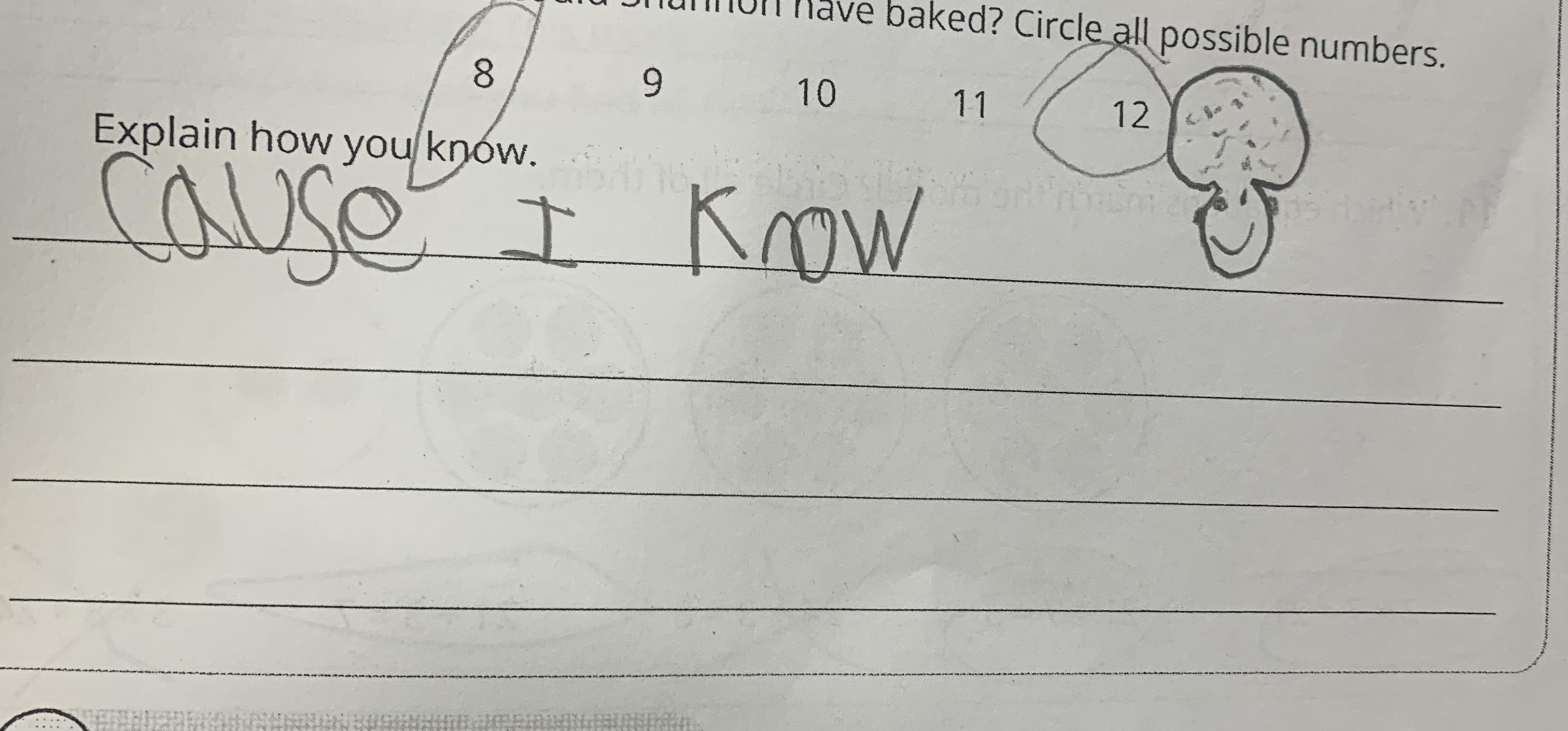  "12. Cause I know," with a blessed  look   drawn adjacent  to it
