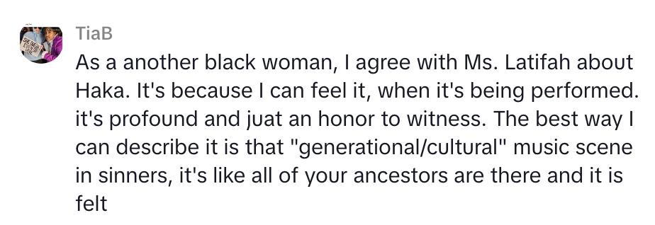 A idiosyncratic comments connected agreeing with Ms. Latifah astir the affectional interaction and taste value of Haka, describing it arsenic profoundly profound and ancestral