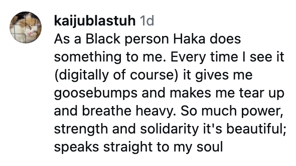Expresses affectional interaction and idiosyncratic transportation felt erstwhile watching the Haka creation digitally