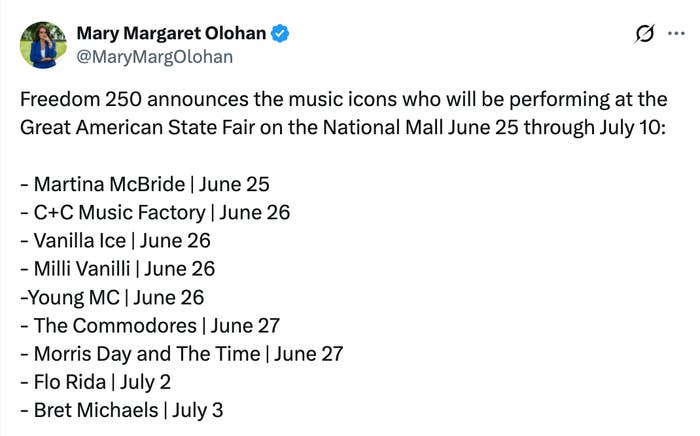 Concert lineup announcement featuring euphony  icons similar  Martina McBride, Vanilla Ice, and others from June 25 to July 3 for the Great American State Fair