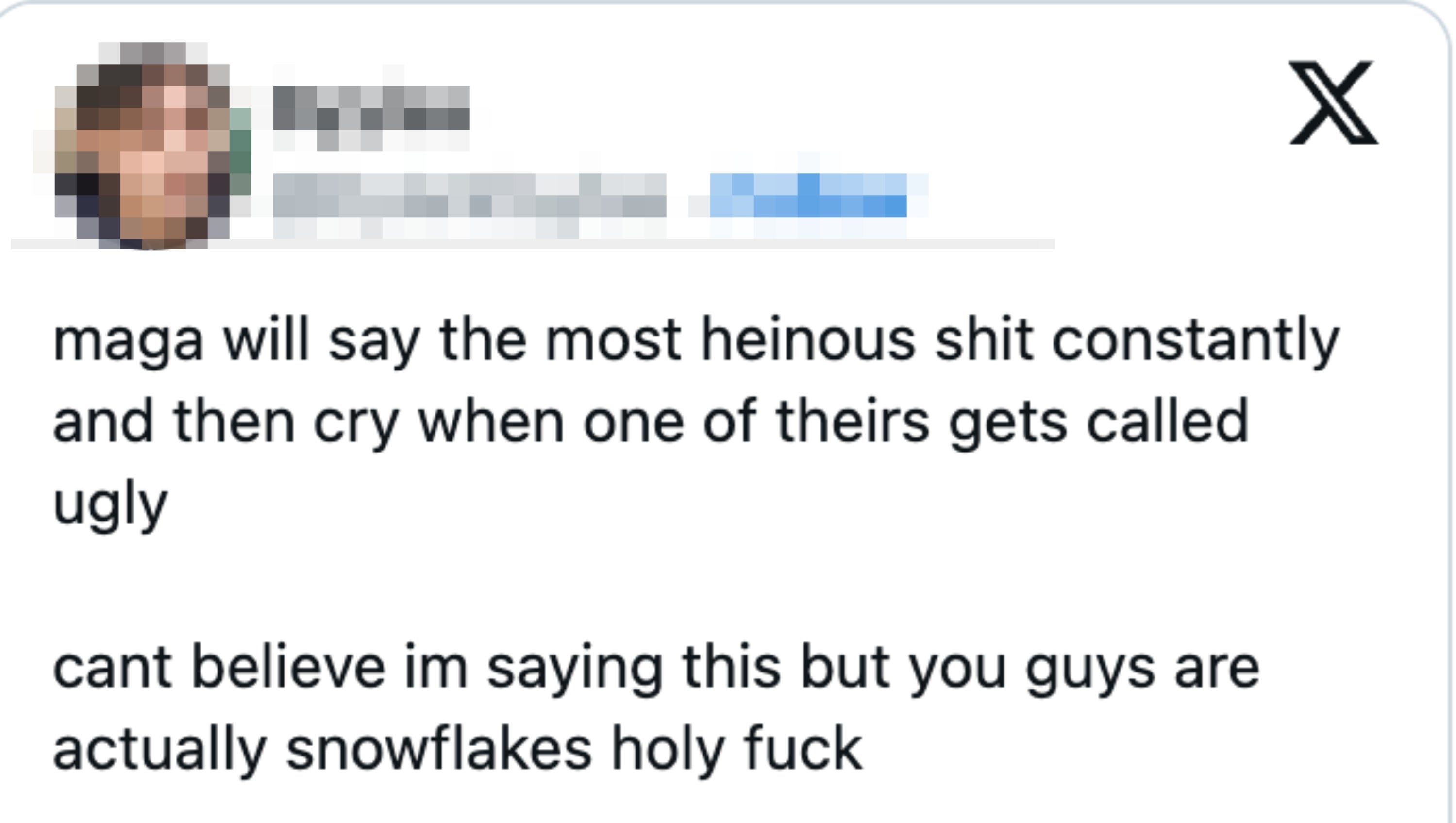 Social media station criticizing the behaviour of a governmental group, calling them "snowflakes" and highlighting perceived hypocrisy