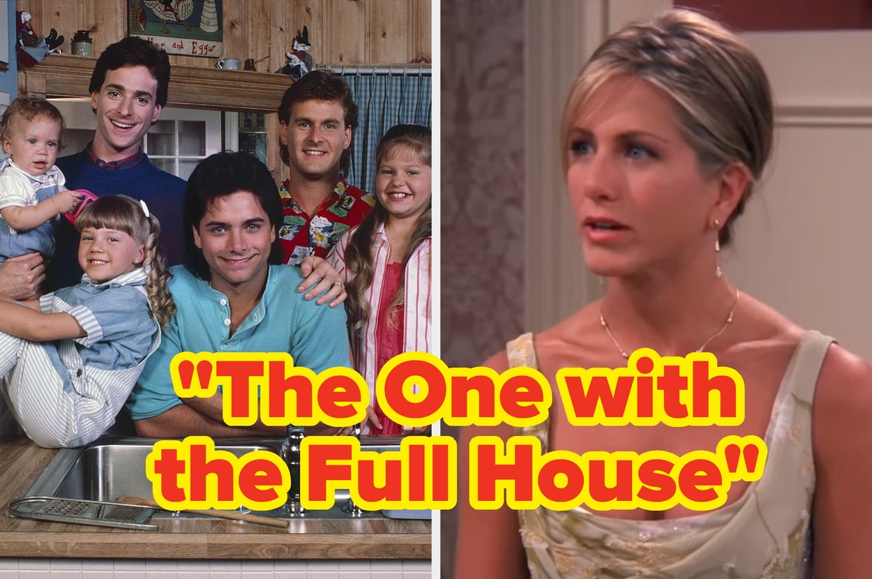 Two popular TV shows are combined humorously with "The One with the Full House" text, featuring their main characters