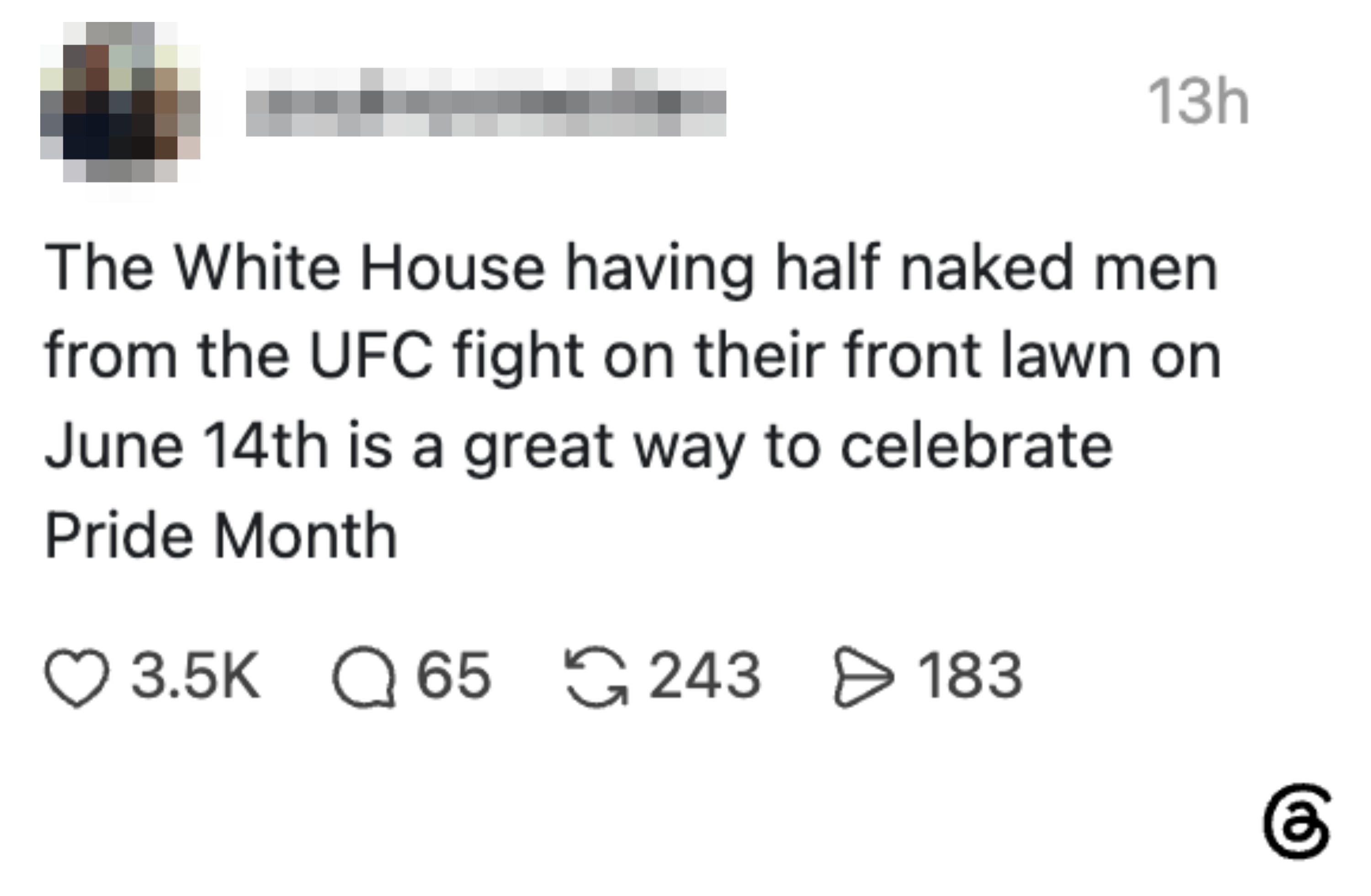 Post spøk om UFC-krigere i Det hvite hus for Pride Month