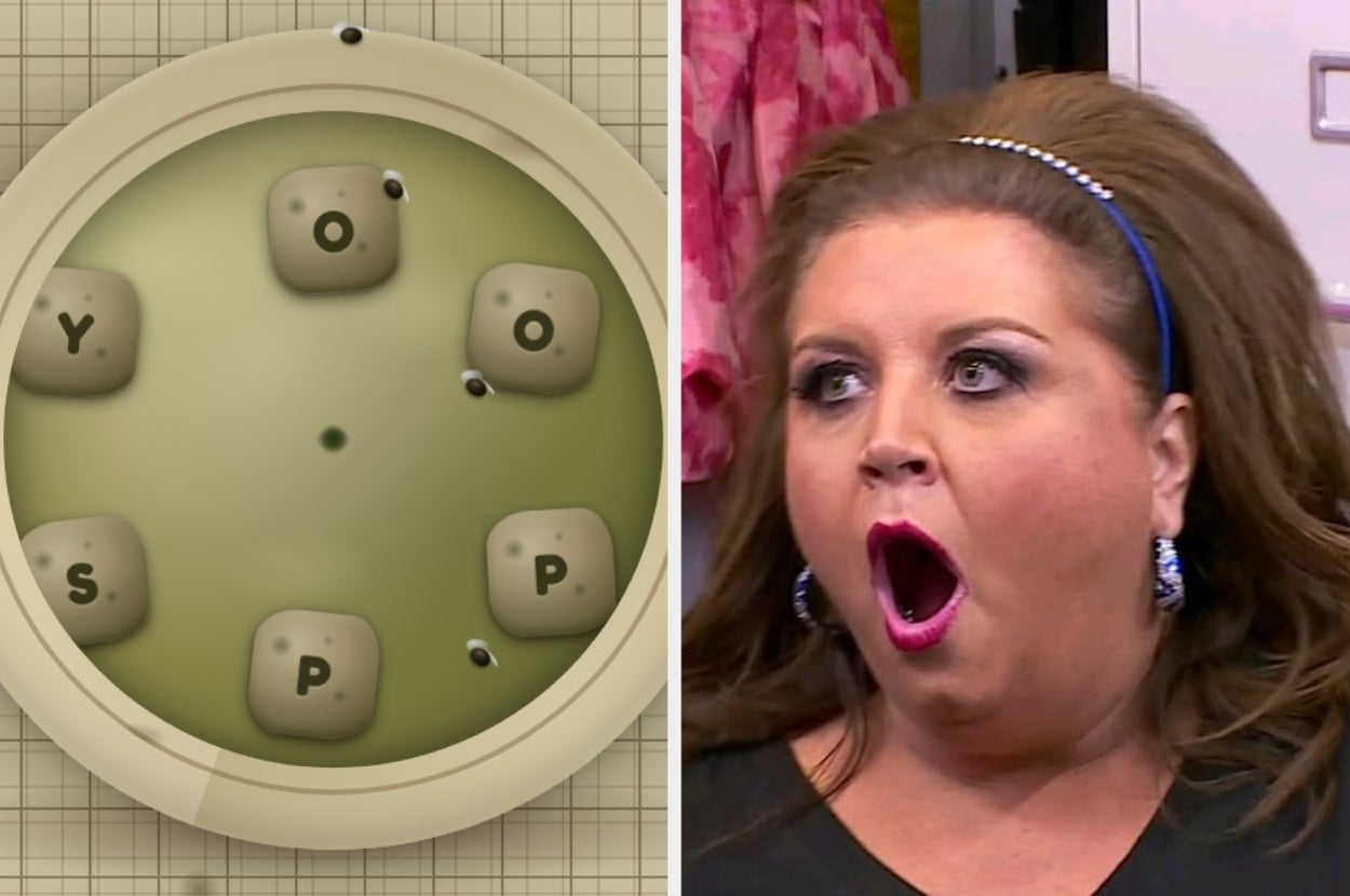 A word puzzle game screenshot with letters: Y, O, O, S, P, P. A shocked woman on the right
