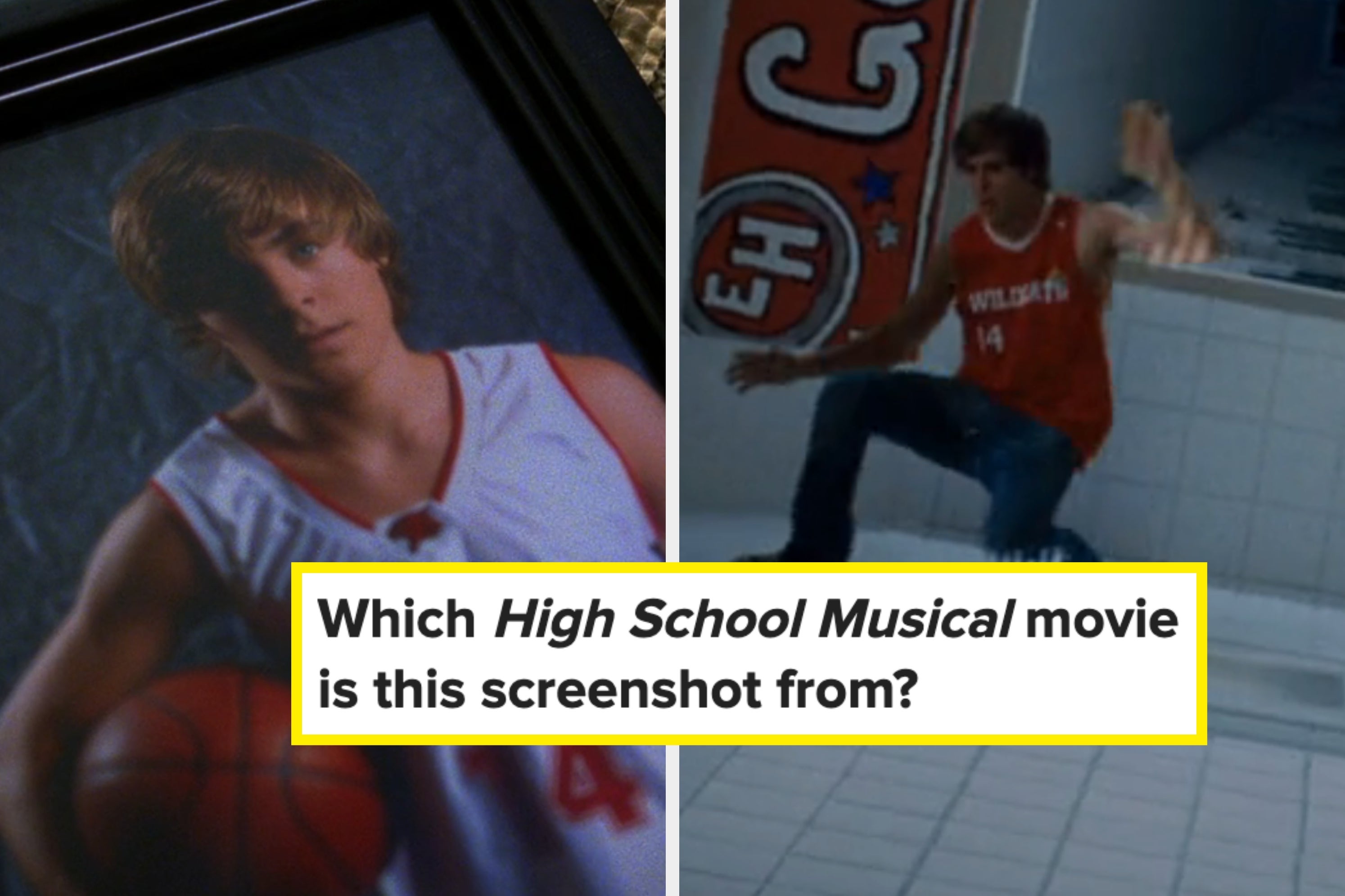 Split image: Left shows a person in a basketball jersey posing with a ball; right shows the same person dancing energetically in casual jeans and a jersey