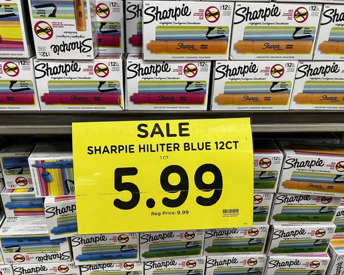Sharpie highlighters on sale for $5.99, marked down from $9.99