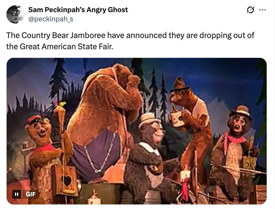  Country Bear Jamboree dropping retired  of Great American State Fair