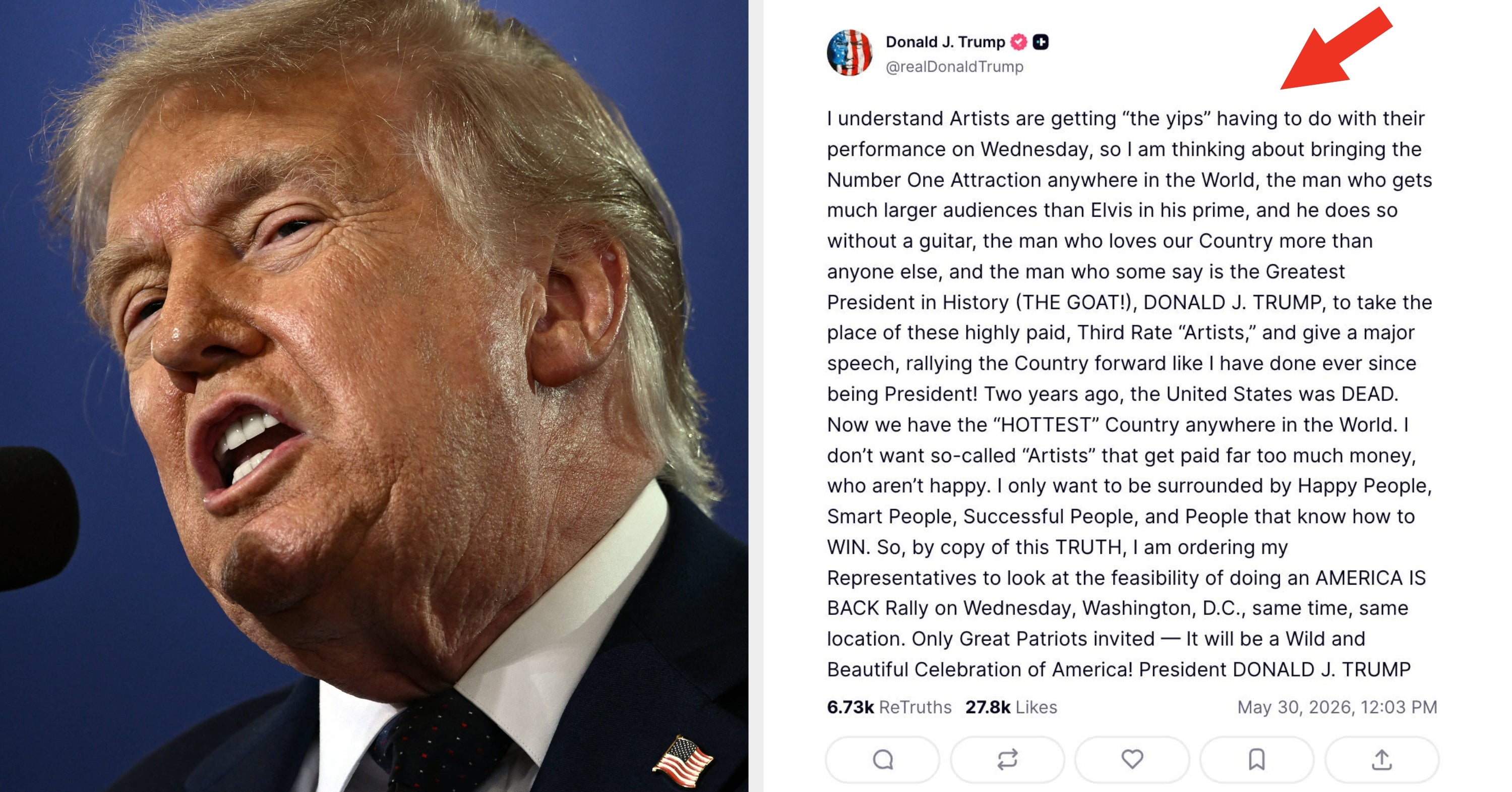After Multiple Performers Dropped Out Of Trump's Great American State Fair, He Called Them "Third Rate Artists"