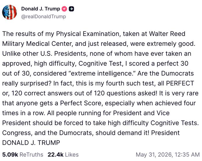  Donald J. Trump discusses a cleanable   people     connected  a cognitive trial  taken astatine  Walter Reed, challenging others to instrumentality     it