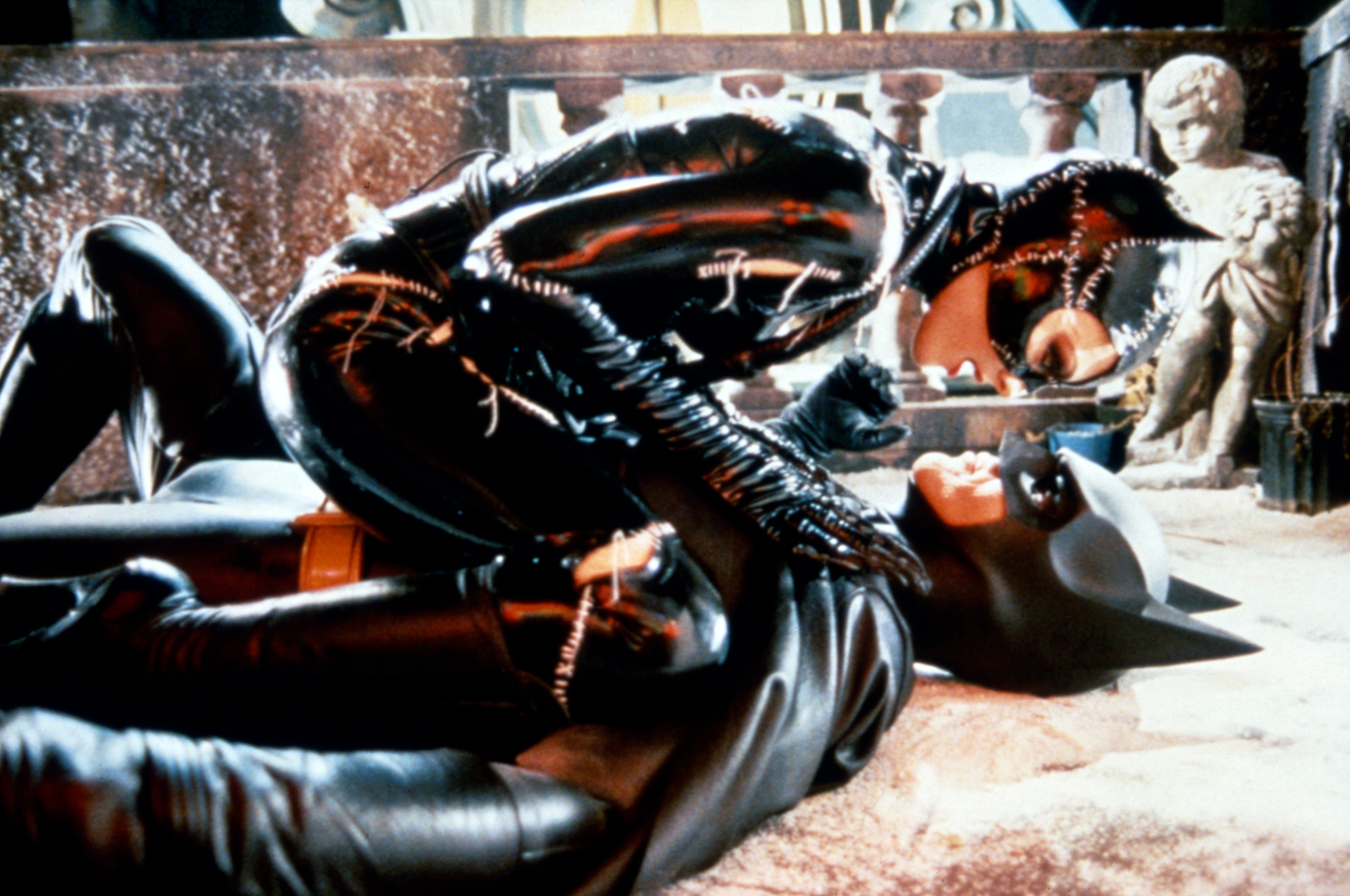American actors Michelle Pfeiffer and Michael Keaton on the set of Batman Returns, directed by Tim Bruton.