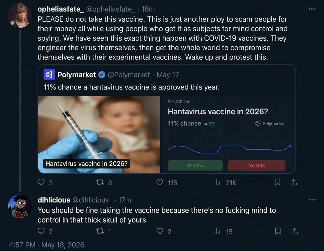 Tweet astir  a imaginable   hantavirus vaccine successful  2026 leads to a remark  statement   connected  vaccine motives and misinformation