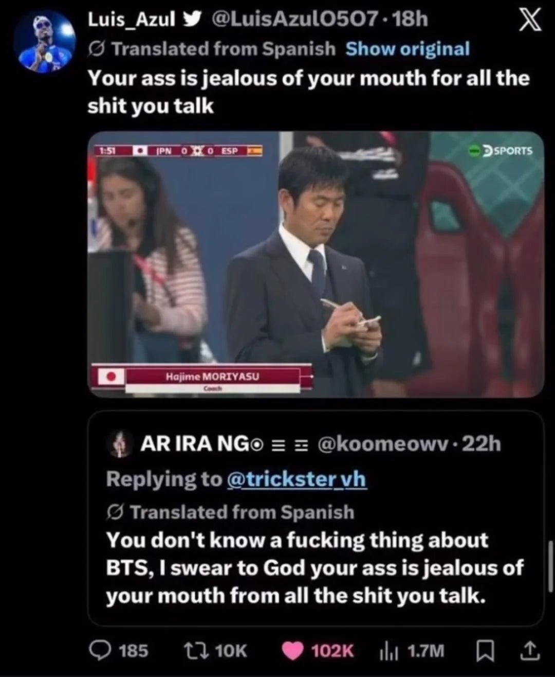 A screenshot of tweets criticizing the antagonistic  comments astir  BTS, suggesting jealousy is the crushed   for the hostility