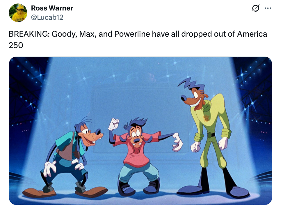 Cartoon characters Goofy, Max, and Powerline basal   connected  signifier    successful  dynamic poses, arsenic  reported successful  a mock quality    tweet