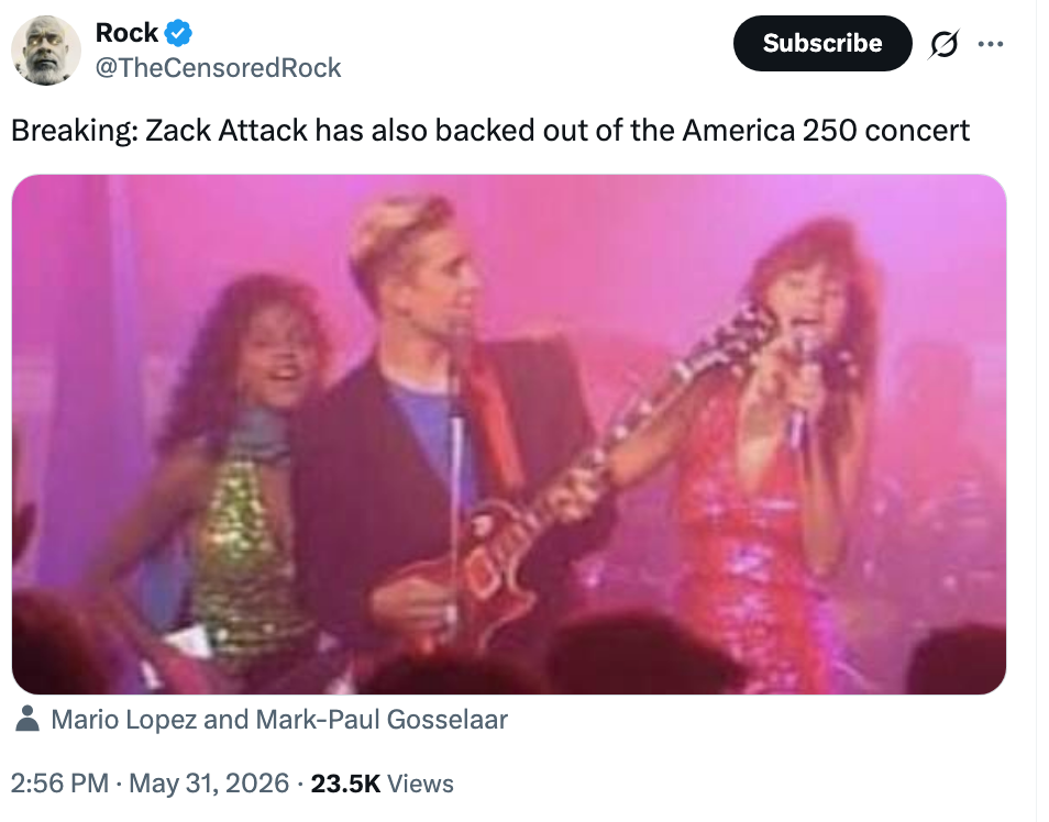 Two radical   successful  stylish outfits execute  energetically connected  signifier    with guitars astatine  a concert. Image caption mentions Zack Attack backing retired  of an event