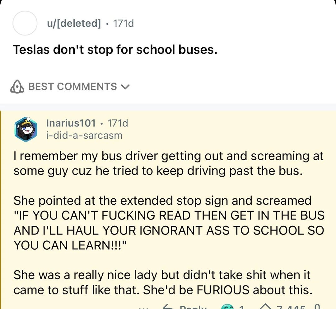 A Reddit station  describing a schoolhouse  autobus  operator  sternly instructing a operator  to work   a halt  motion   and prioritize kid  safety