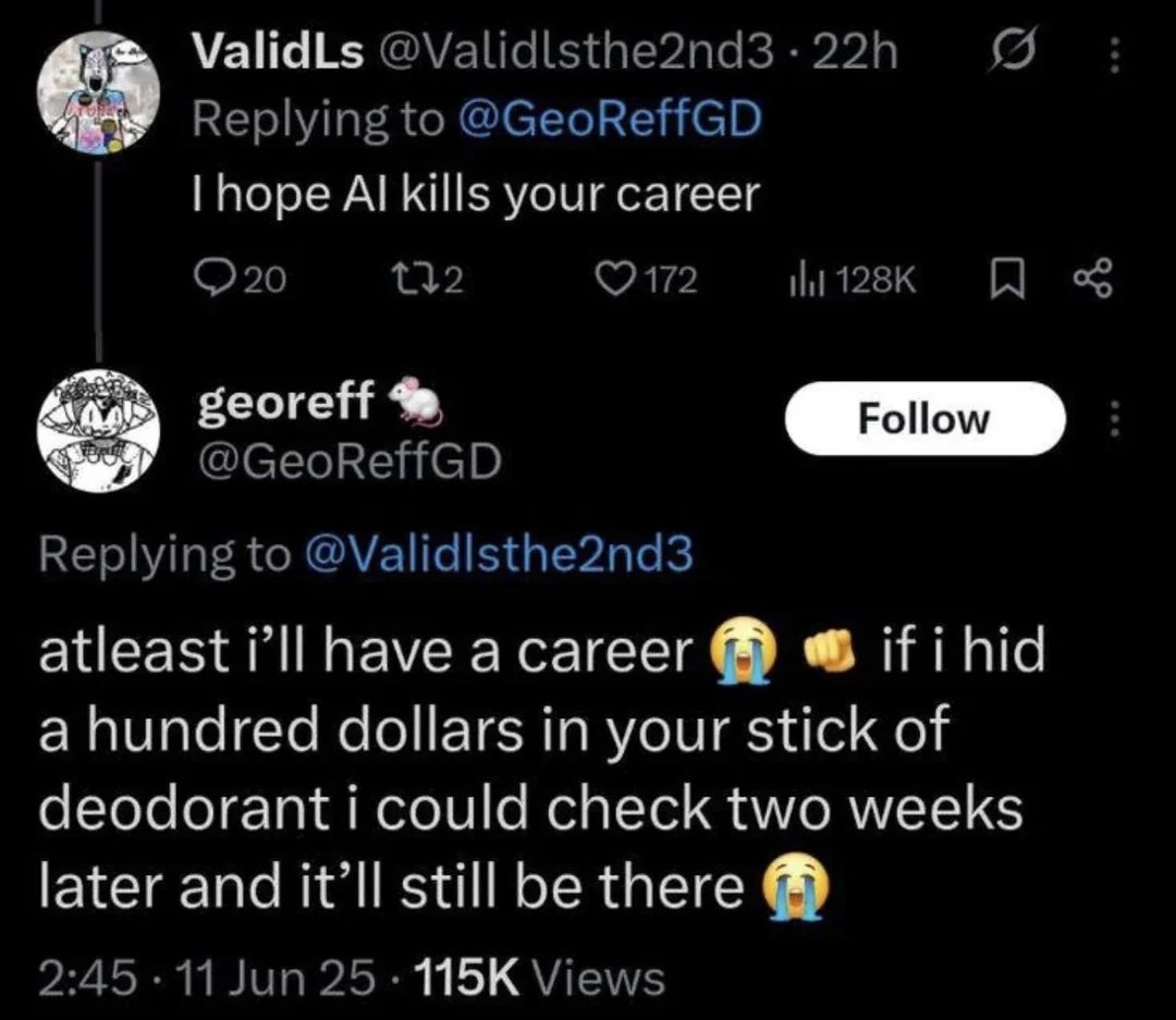  User hopes AI impacts GeoReffGD's career. GeoReffGD humorously responds astir  hiding wealth  successful  deodorant