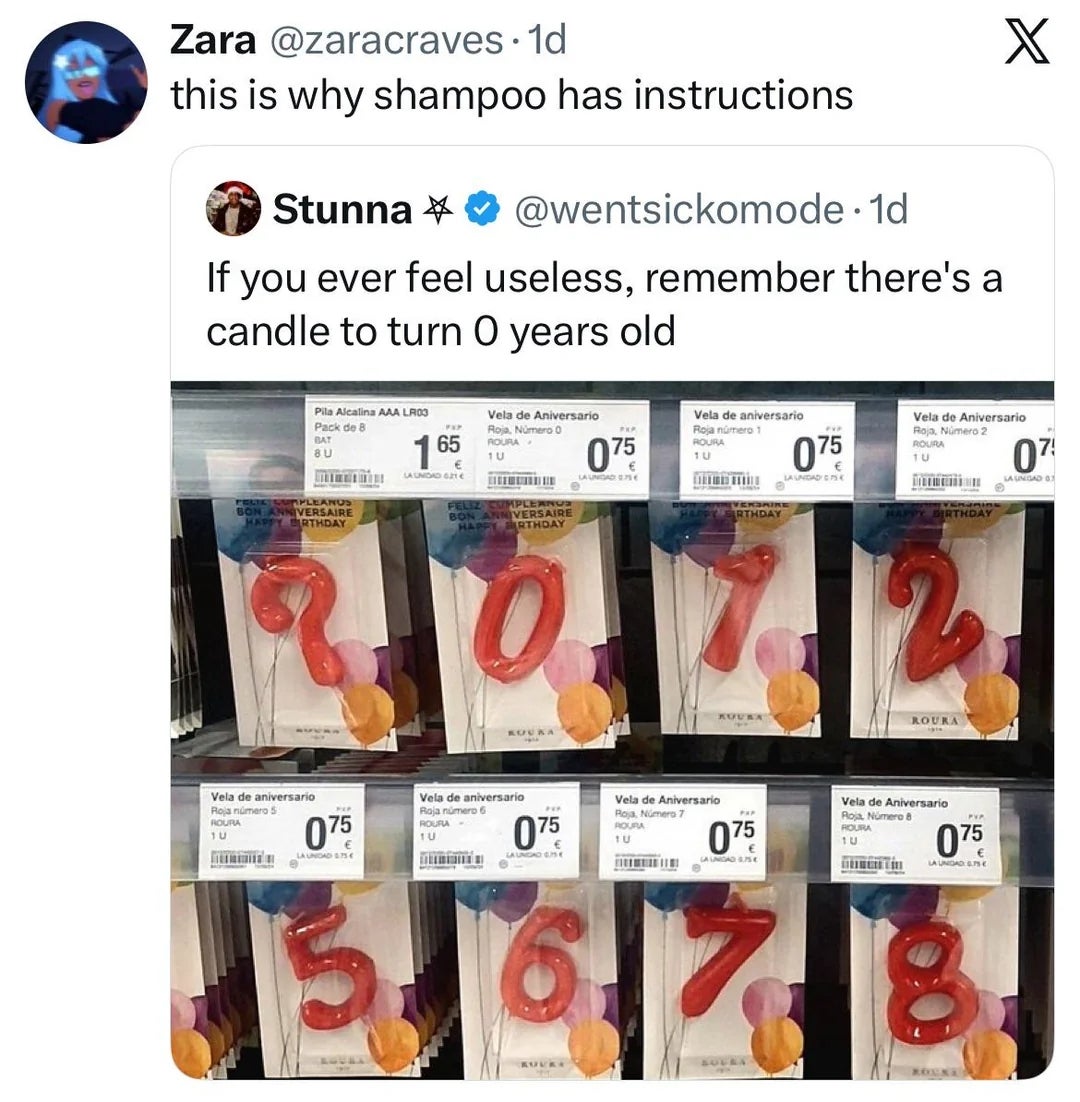 Tweet showing day   candles arranged incorrectly arsenic  "7012," "098," "4054," "1567," "4012," and "7386" supra  a humorous caption astir  feeling useless