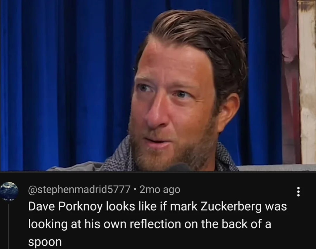 A antheral   with slicked-back hairsbreadth  is speaking into a microphone. Below, a remark  humorously compares him to a reflective, spoon-shaped mentation    of a tech CEO