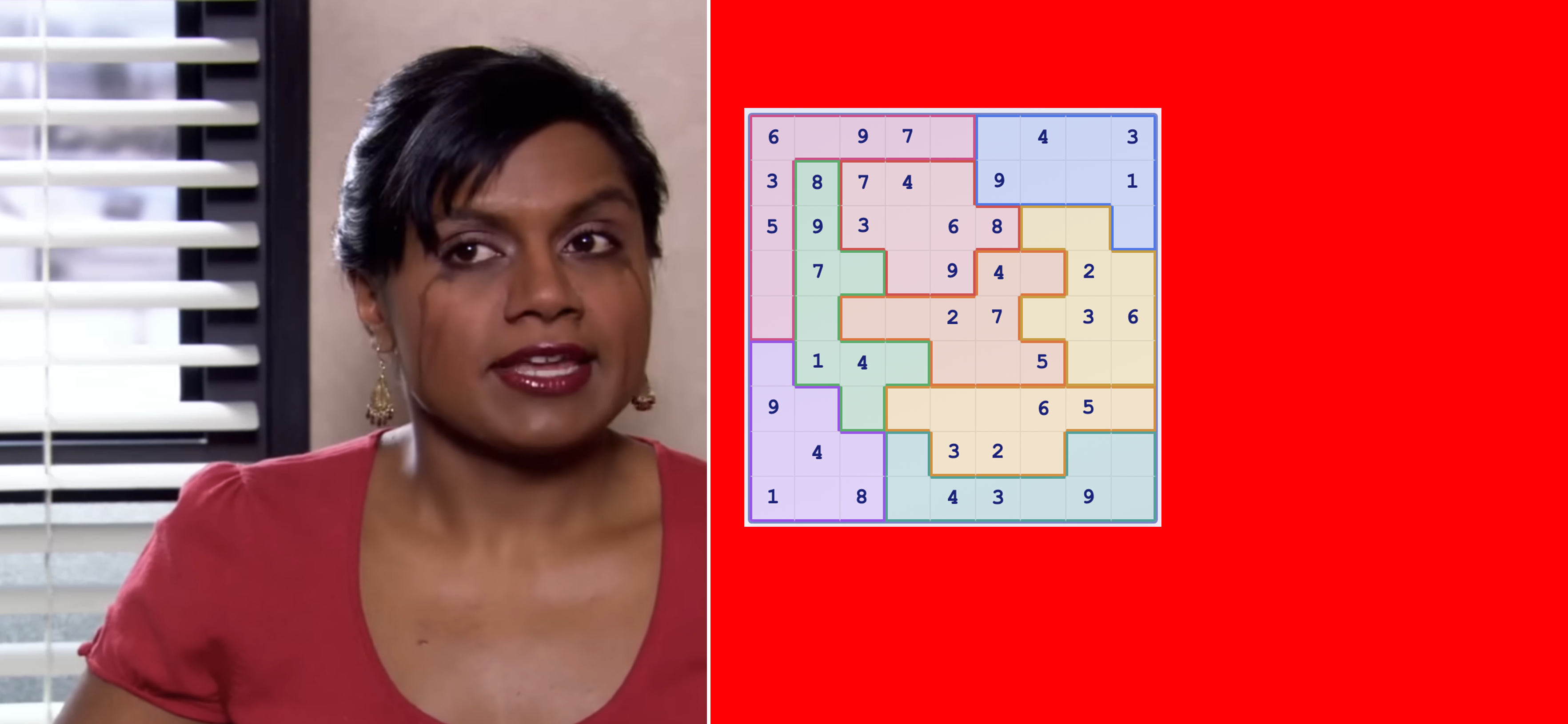 A person speaking next to a screenshot of a Sudoku puzzle with some numbers filled in