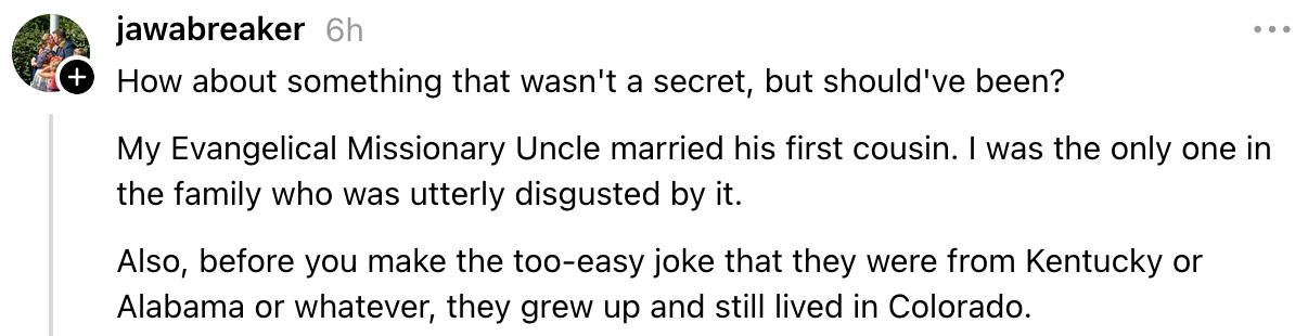 Social media station  discussing a household  member's arguable  matrimony  to their archetypal  cousin, with a notation   to stereotypes astir  definite  U.S. states