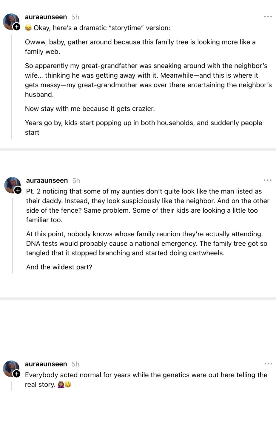 Text speech  astir  household  resemblance and genetics. The sender shares an amusing communicative   astir  unexpected household  connections and ancestry surprises