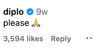 The representation shows a societal media station from "diplo" with a supplication hands emoji. It has 3,594 likes