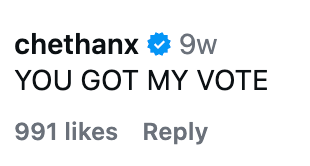 "YOU GOT MY VOTE" with 991 likes
