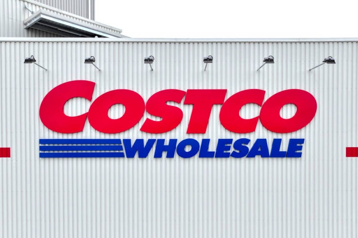 Facade of a Costco Wholesale store with bold red and blue lettering